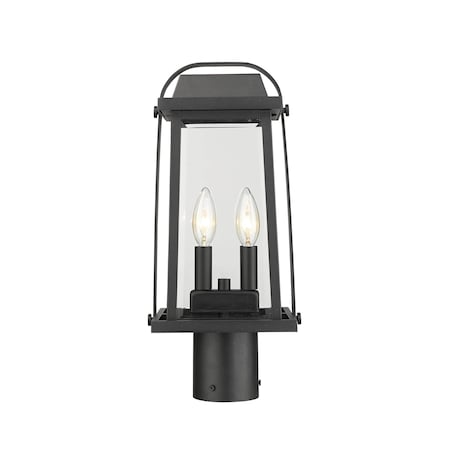 Z-Lite Millworks 2 Light Outdoor Post Mount Fixture, Black & Clear Beveled 574PHMR-BK